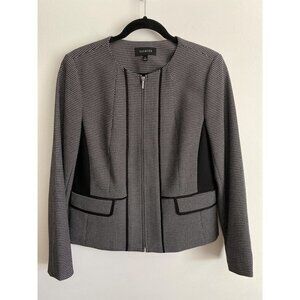 Talbots Womens Zip Front Blazer Jacket Size 8 Black & White w Gross-grain Ribbon